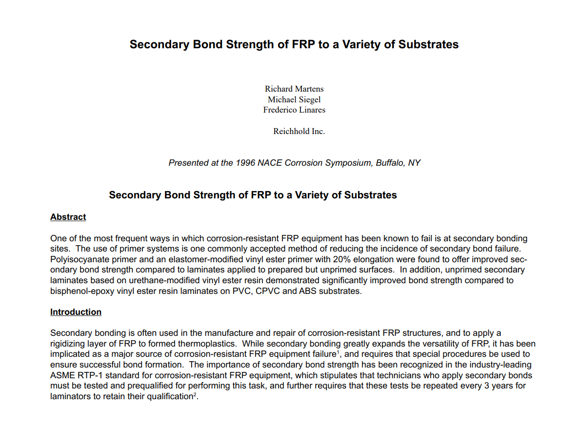 Bonding FRP to various substrates (PVC, CPVC & ABS) Bonding FRP to various substrates (PVC, CPVC & ABS)